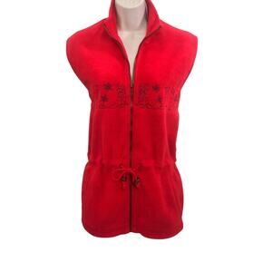 Line Two Red Fleece Zip Front Vest Western Flair Top Stitching Side Pockets